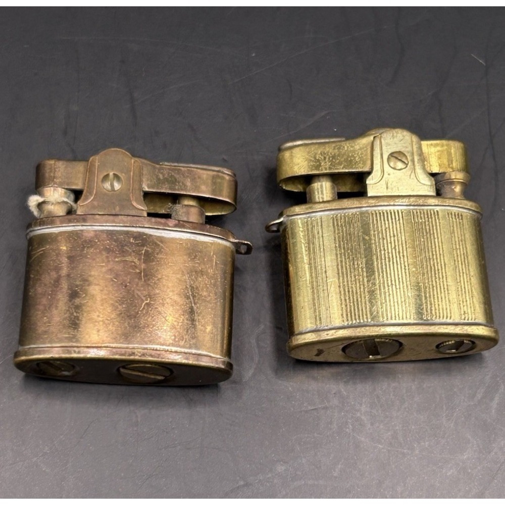 Miniature Brass Lighter Lot (2) Japan Penguin Automatic Lighter + SMC Art Deco